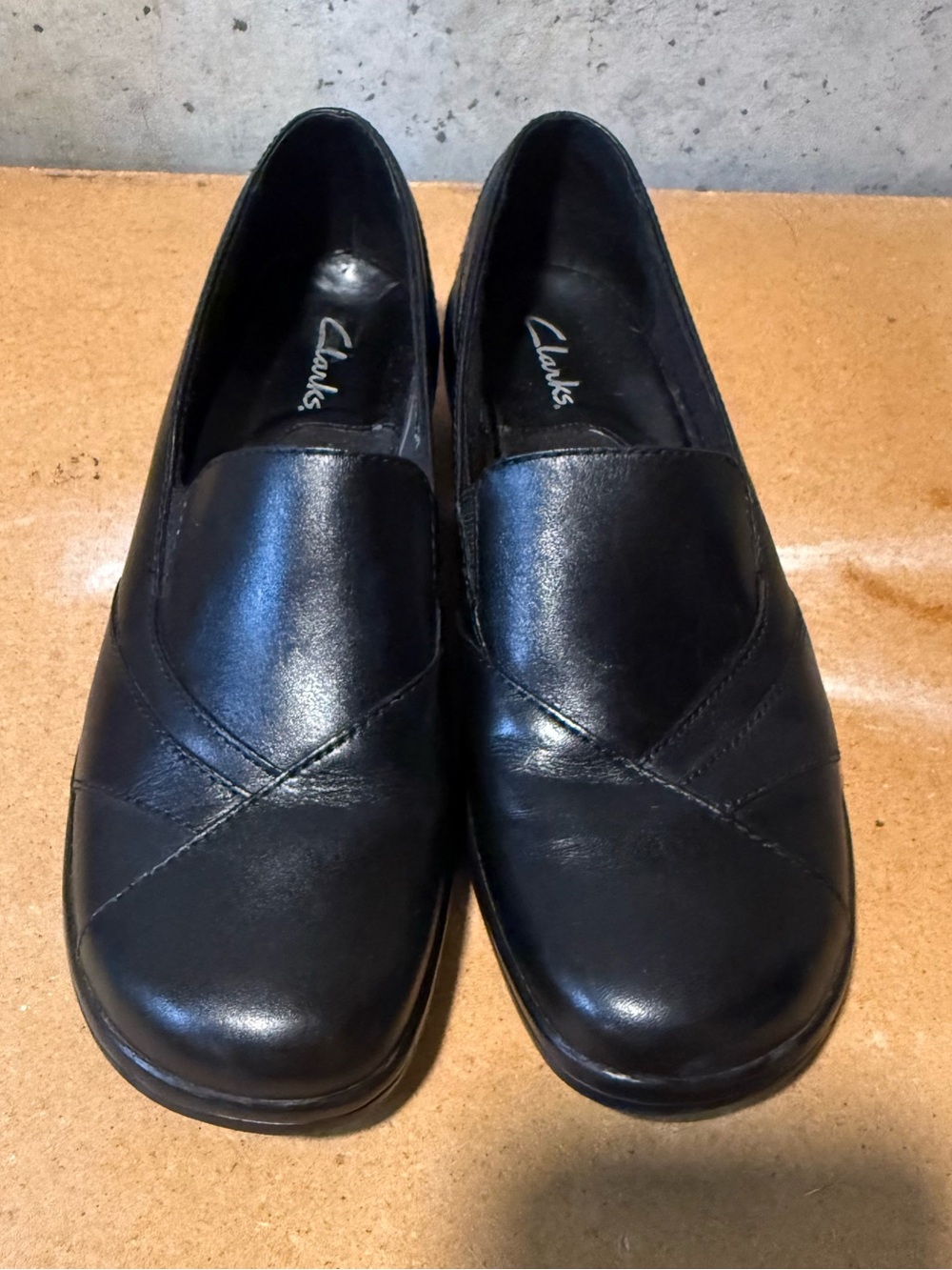 Clarks Black Leather Slip-On Loafers for Women
